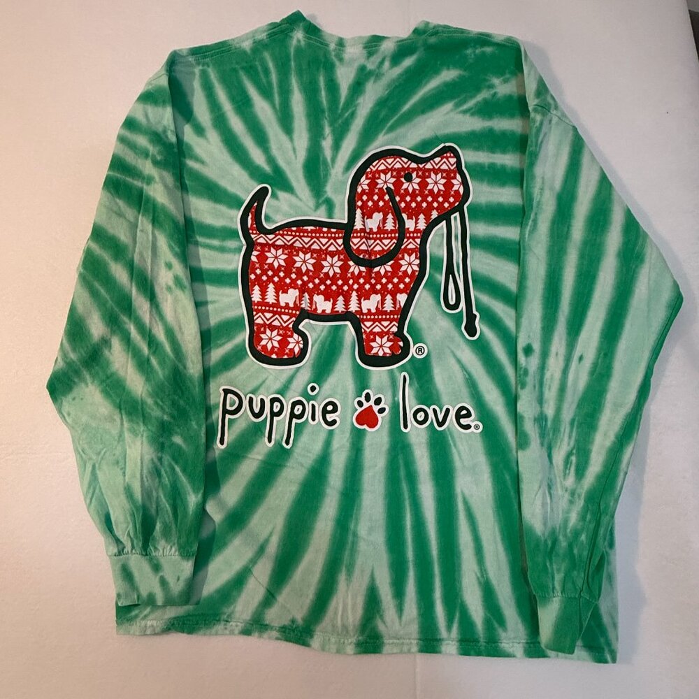PUPPIE LOVE WOMEN'S LONG SLEEVE TEE XL PUPPY CHRISTMAS